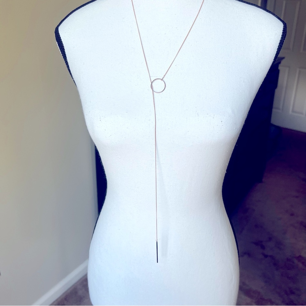 14K Rose Gold-plated layering Circle and Bar Lariat Necklace
